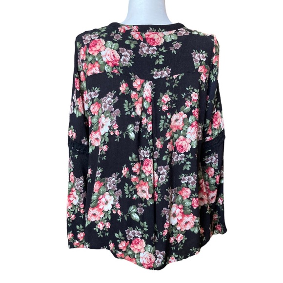 Altar'd State Women's long sleeve black floral boho blouse, Sz L - Picture 12 of 17